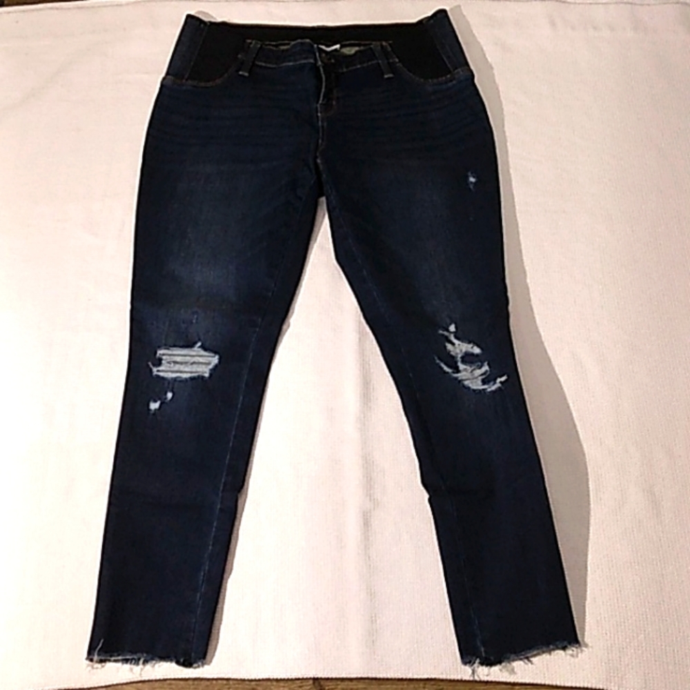 Isabel Maternity Size 10 Distressed Skinny‎ Jeans Zip Fly Stretch Waist Raw Hem